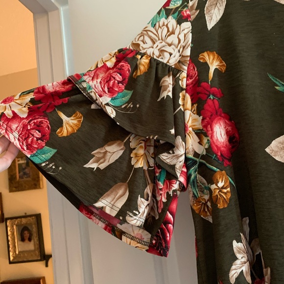 Floral Dress with Bell Ruffle Sleeves - Picture 2 of 3